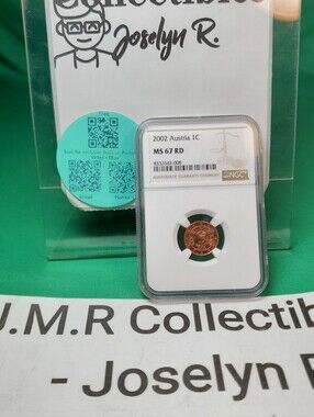 2002 austria 1 euro cent – ngc ms67rd high-grade copper